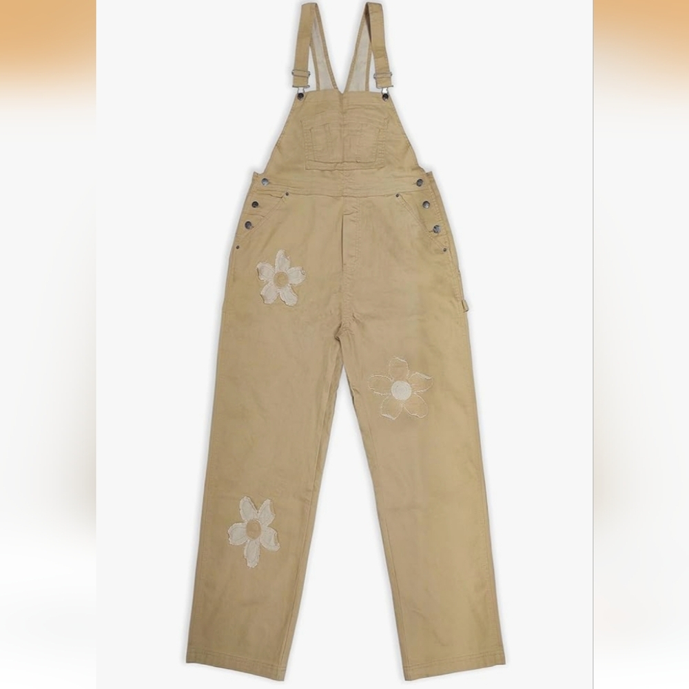 Hybrid & Company Womens Super Comfy Stretch Denim jumpsuit Pants Overalls ~Khaki - Picture 2 of 16